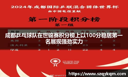 成都乒乓球队在世锦赛积分榜上以100分稳居第一名展现强劲实力
